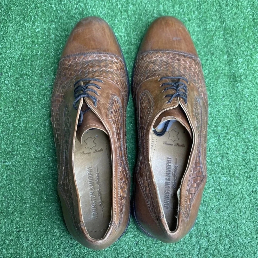 Johnston & Murphy Men's Brown Basket Weave Leather Oxford Dress Shoes Size 8.5 M